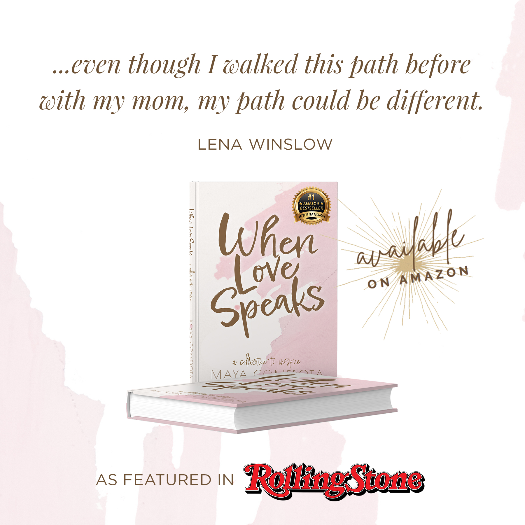 Image of When Love Speaks book cover as featured in Rolling Stone magazine with quote from Lena Winslow.